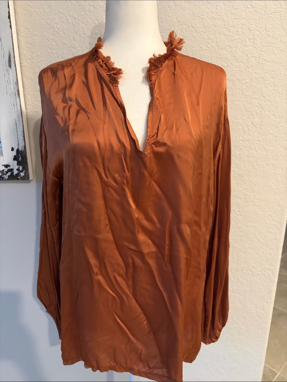 Women's Copper V-Neck Long-Sleeve Blouse